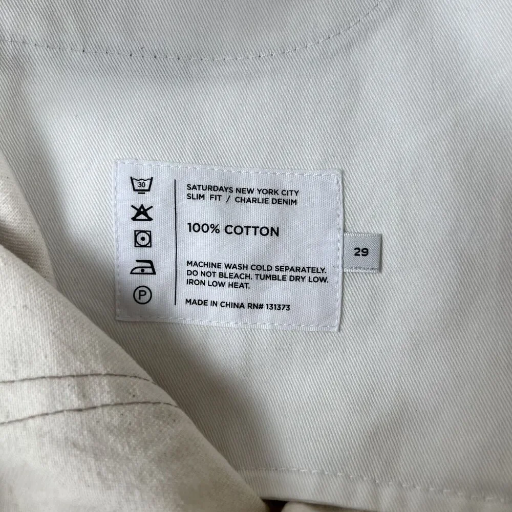 NWT Saturdays NYC Charlie Skinny Slim Natural Beige Mid Rise Denim Jeans 29x32‎